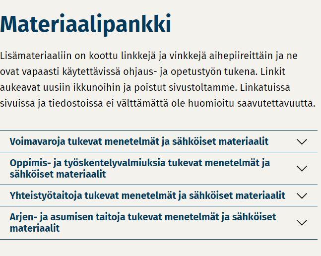 Näyttökuva materiaalipankista verkkosivulla.
