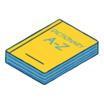 A yellow book with the text "Dictionary A-Z" in its cover.