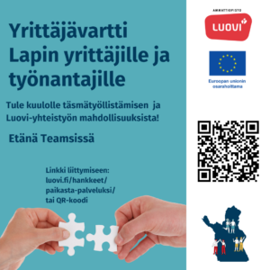 Yrittäjävartti-tilaisuuksien mainos, jossa Luovin ja EU:n tunnukset.